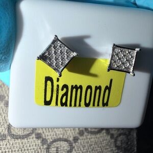 Silver Diamond Square Stud Earrings